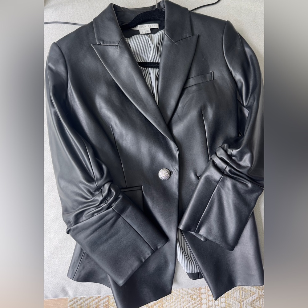Veronica Beard Black Blazer Sleek Faux Leather